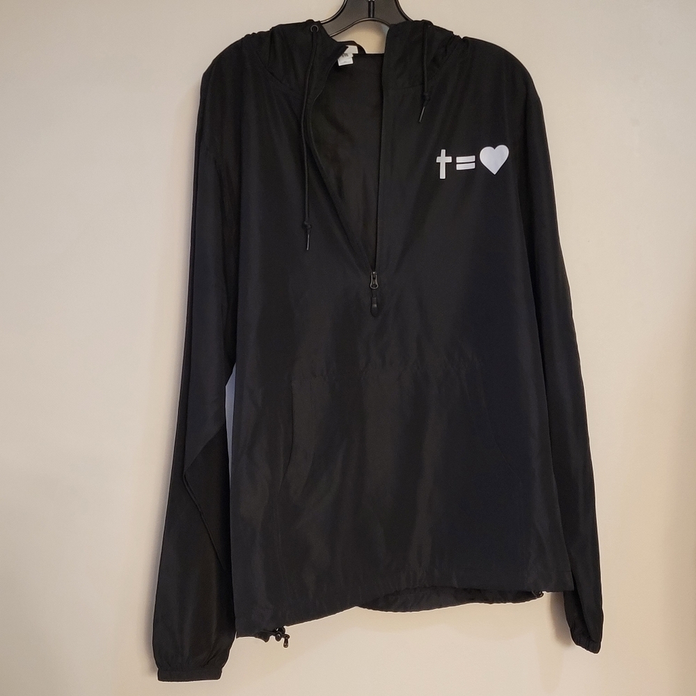 But The Greatest Of These Is Love Windbreaker Hoodie Unisex XL Black & White - Picture 6 of 16